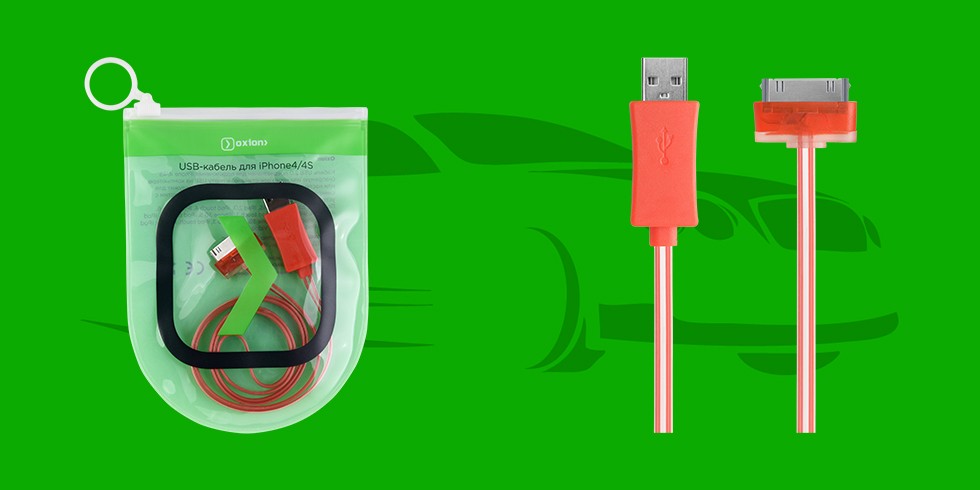 Кабель для зарядки iPhone USB 2.0(M) – 30-pin(M) 1м подсветка розовый Oxion OX-DCC021PK