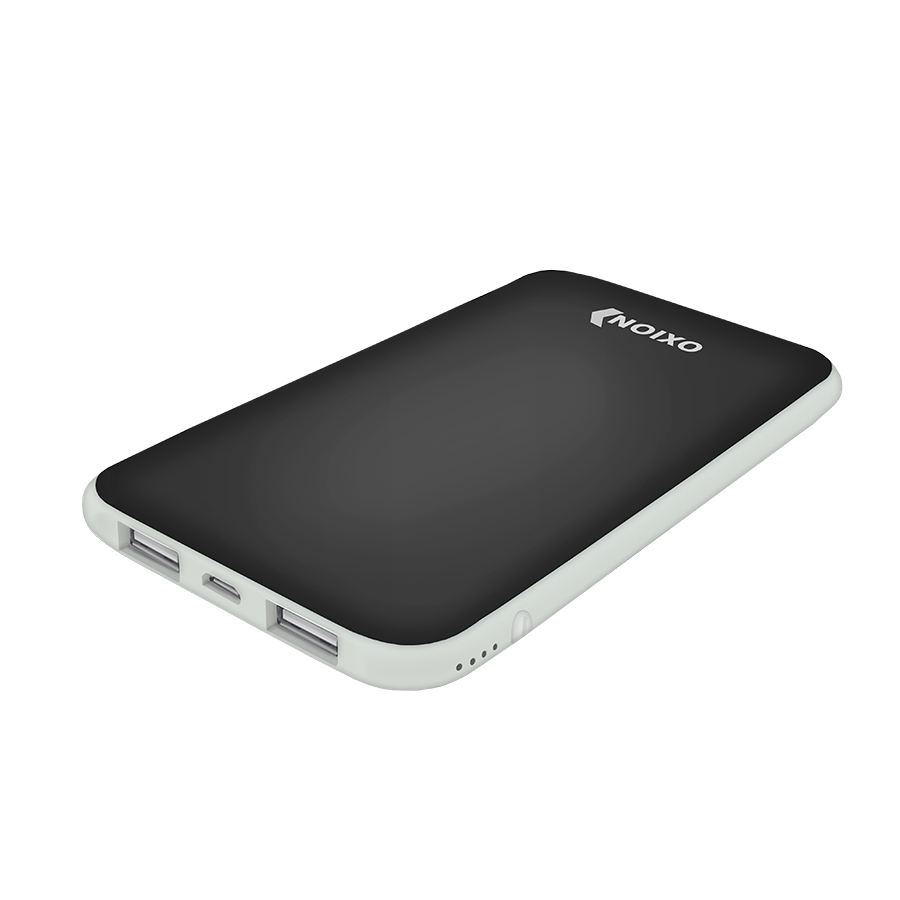 OXION Внешний аккумулятор Ultra Thin 6000 Li-pol OPB-0608 6000mAh, 2USB,  1A-2A, Li-pol, черный, пластик, Soft-Touch покр., индикатор (10)