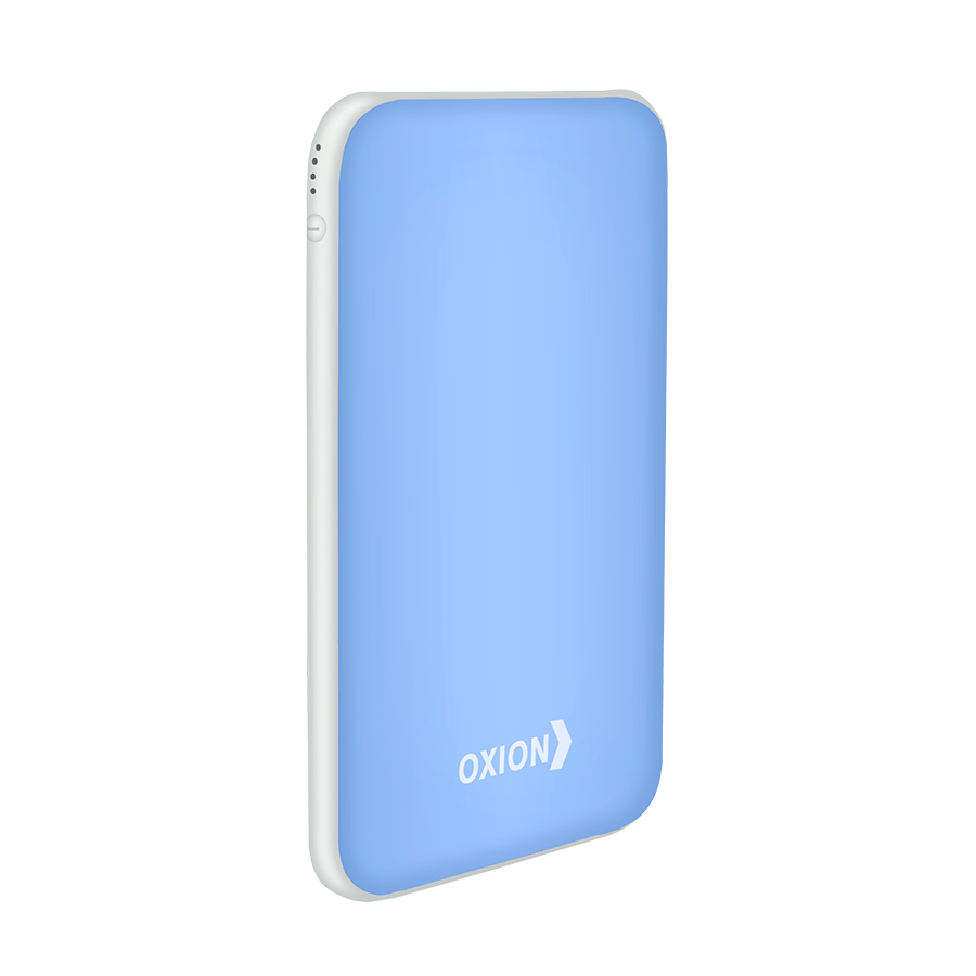 Внешний аккумулятор Ultra Thin 10000 Li-pol 10000mAh 2USB 1A-2A Li-pol голубой пластик Soft-Touch покр. индикатор фонарь Oxion OPB-1011BL