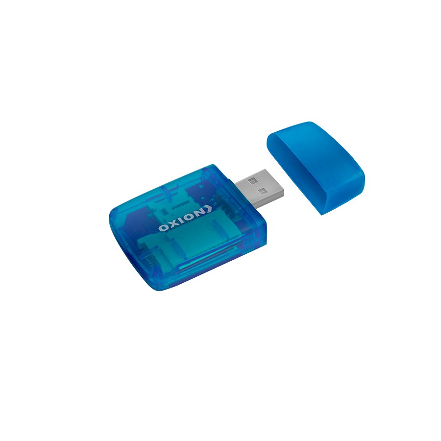 Картридер USB для карты памяти SD MS M2 TF MicroSD до 64 Гб синий Oxion OCR002BL