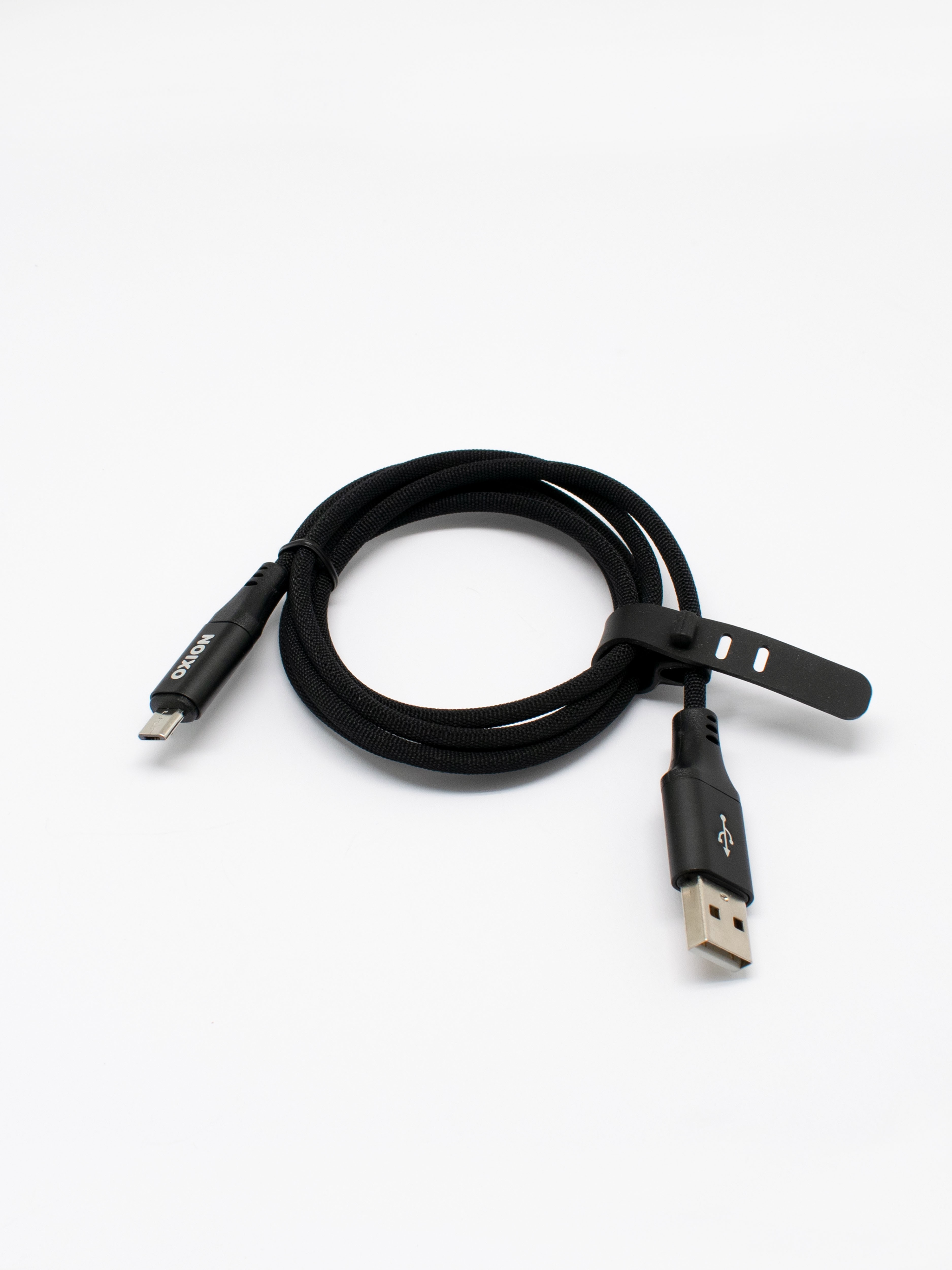 Кабель для быстрой зарядки телефона USB2.0(M) – Micro-USB(M) 1м чёрный в оплётке со стяжкой Oxion OX-DCC333BK