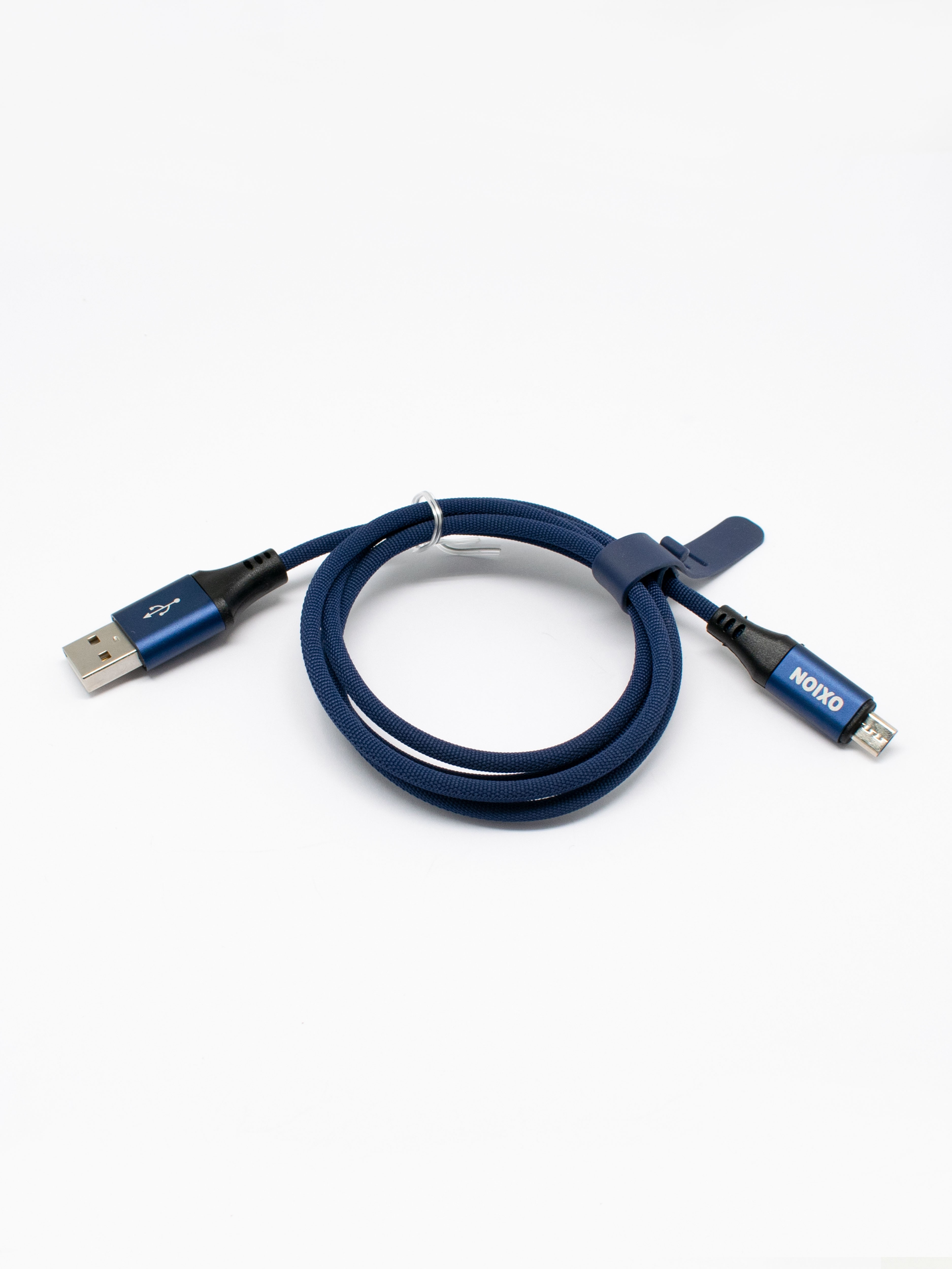 Кабель для быстрой зарядки телефона USB2.0(M) – Micro-USB(M) 1м синий в оплётке со стяжкой Oxion OX-DCC333BL