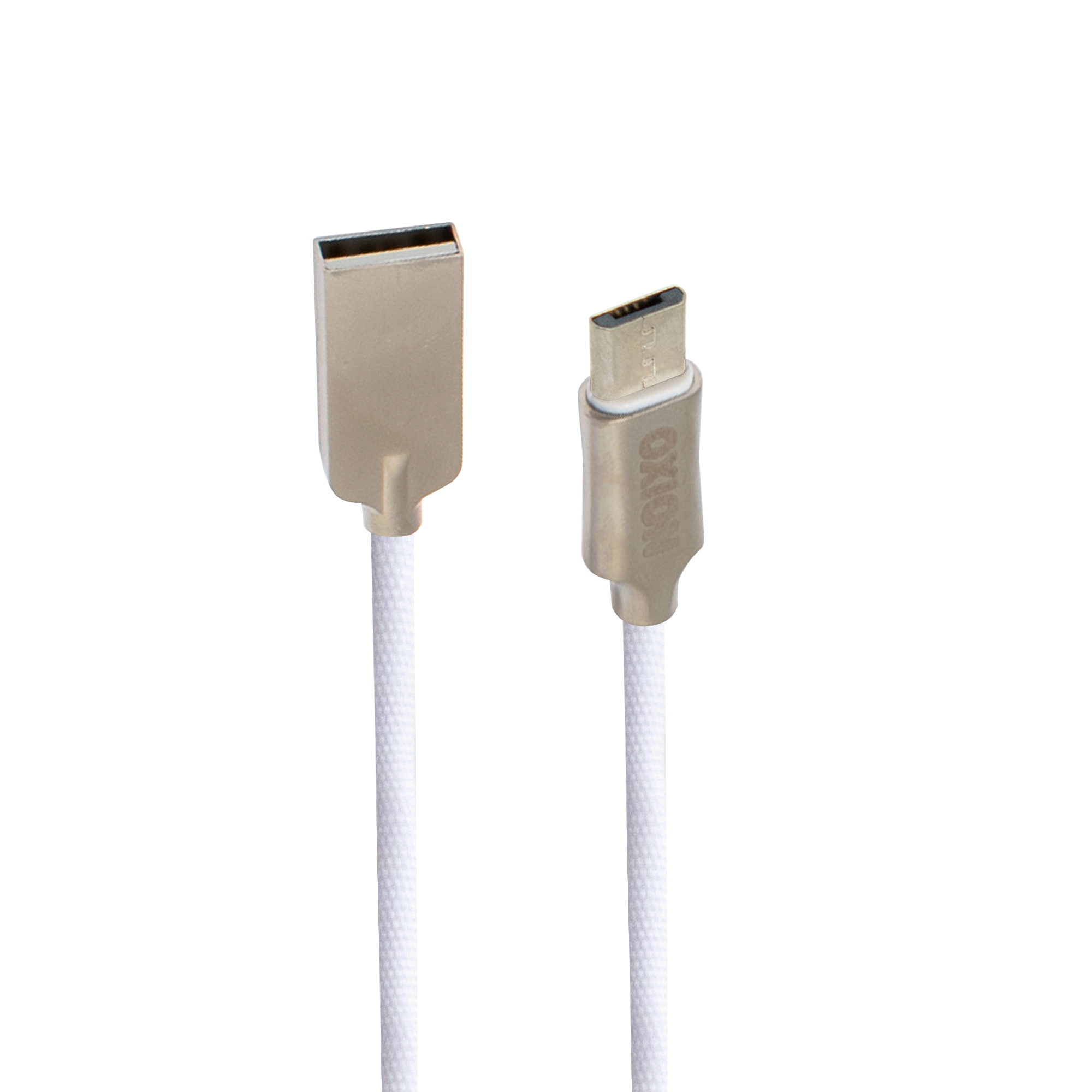 OXION SC034M Дата-кабель USB2.0 - MicroUSB, 1м, метал. кон., ткан. оплетка,  белый, блистер (OX-SC034MWT)