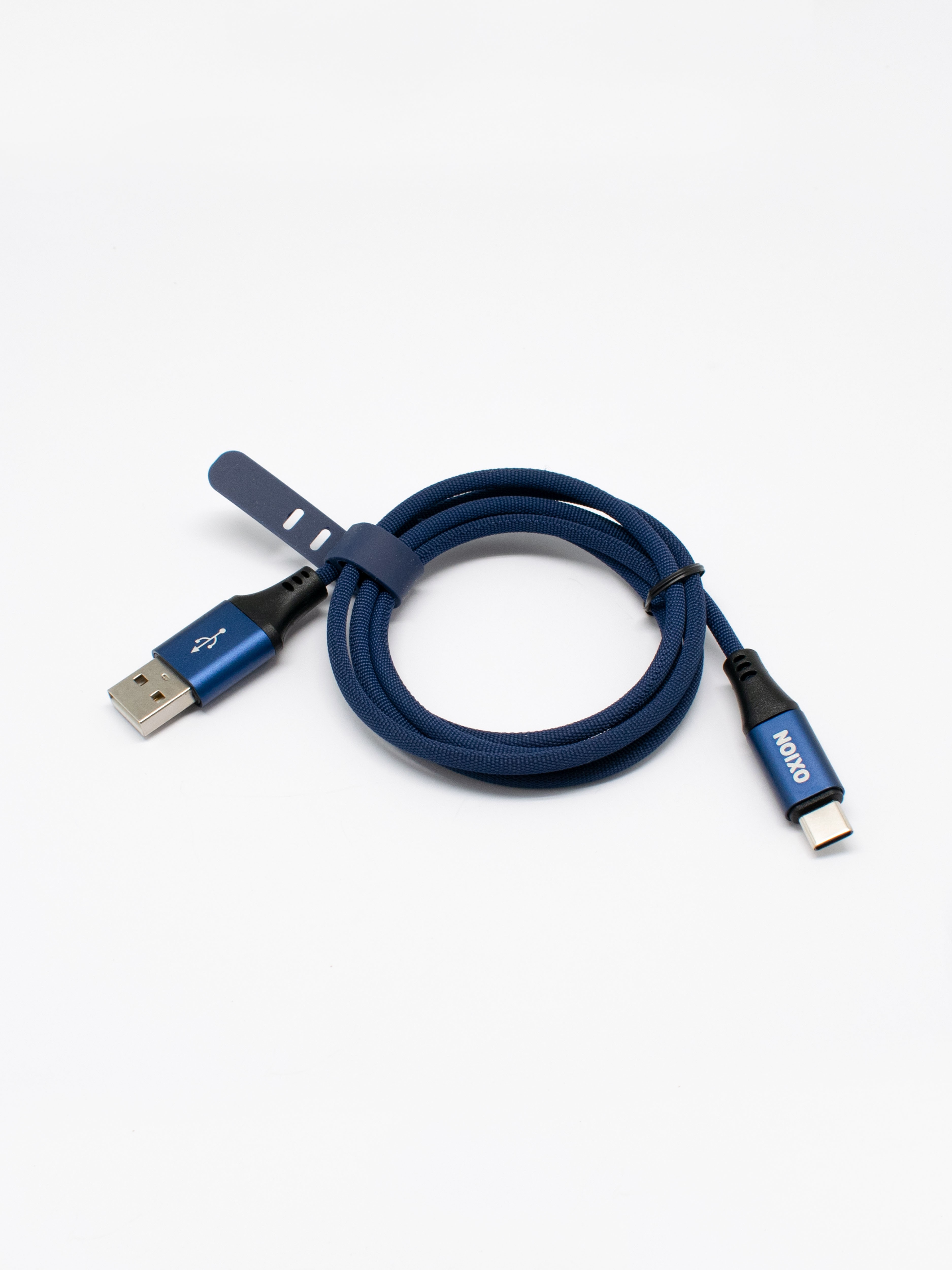 Кабель для быстрой зарядки телефона USB2.0(M) – Type-C(M) 1м синий в оплётке со стяжкой Oxion OX-DCC335BL