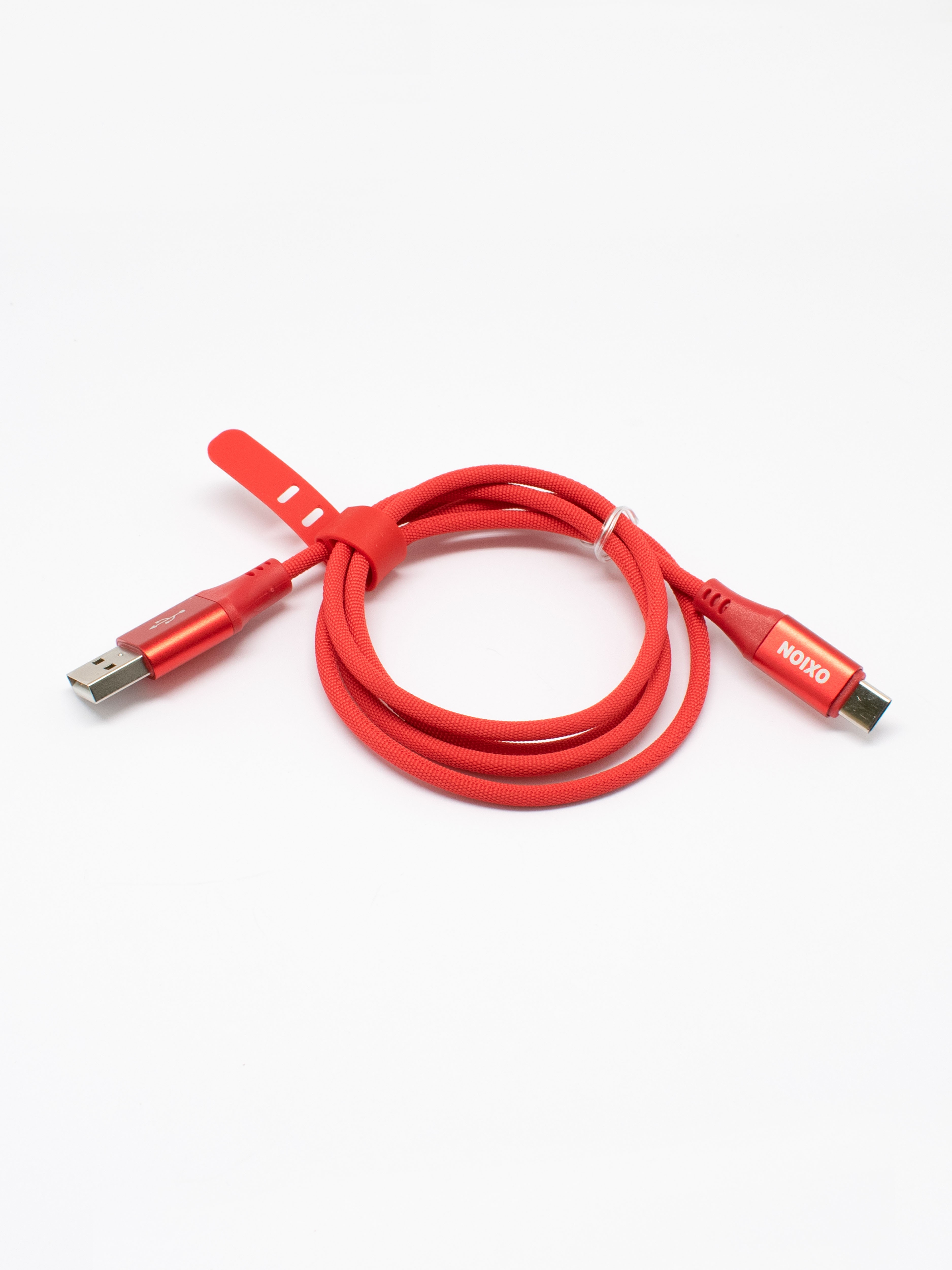 Кабель для быстрой зарядки телефона USB2.0(M) – Type-C(M) 1м красный в оплётке со стяжкой Oxion OX-DCC335RD