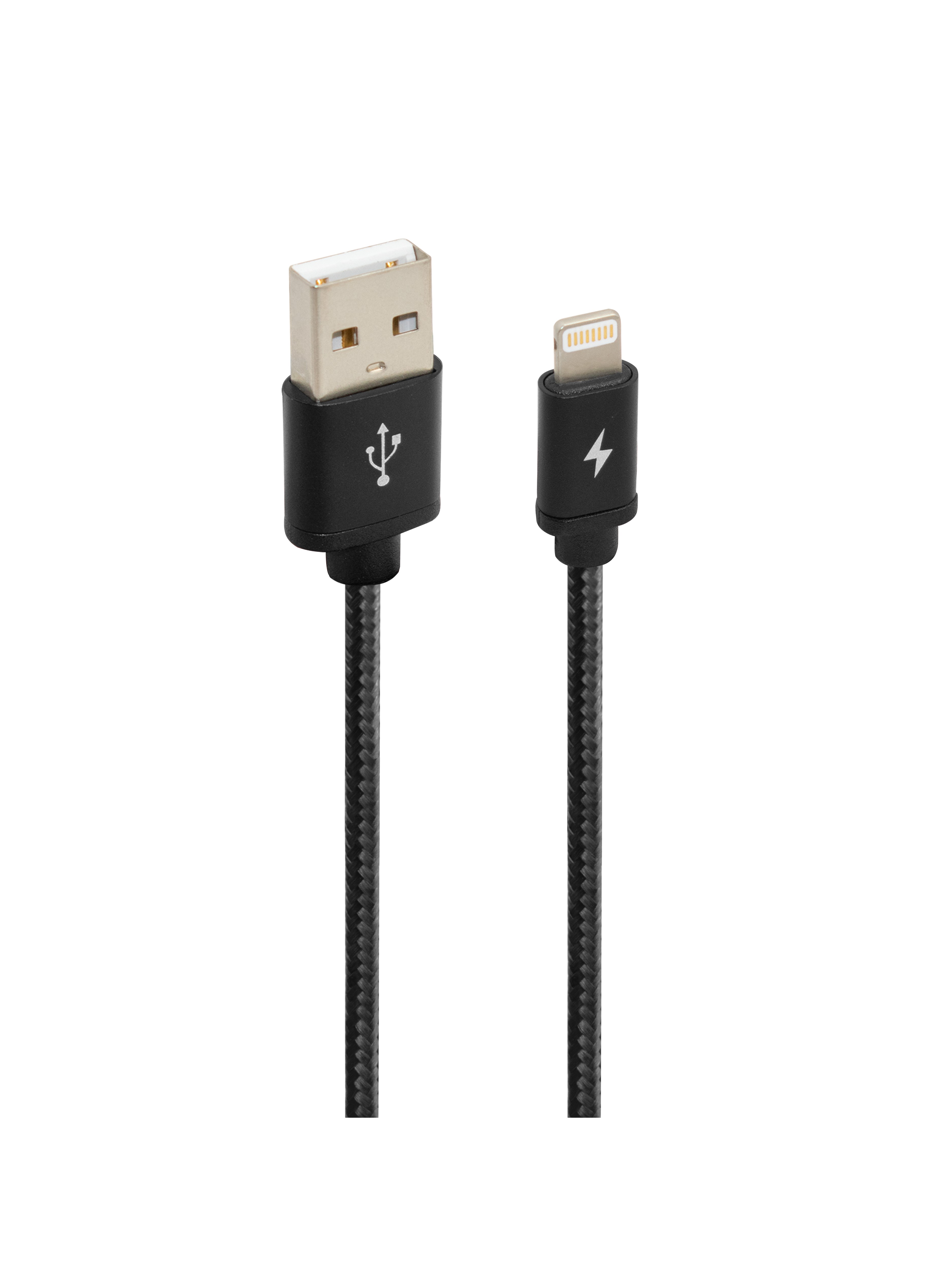 Кабель для быстрой зарядки iPhone USB 2.0(M) – Lightning 1.3м чёрный в оплётке с металлическими разъёмами Oxion OX-DCC255BK