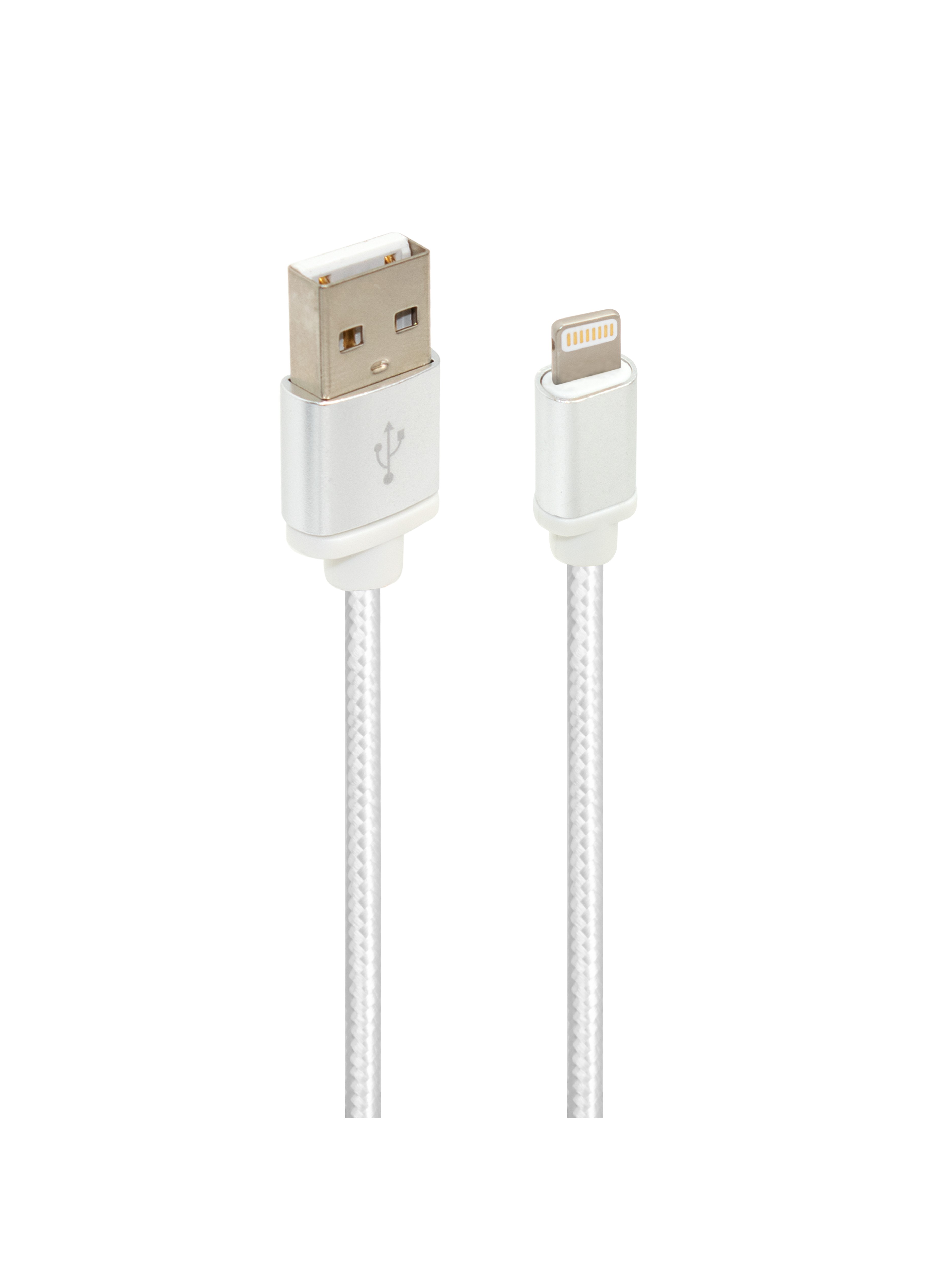 Кабель для быстрой зарядки iPhone USB 2.0(M) – Lightning 1.3м белый в оплётке с металлическими разъёмами Oxion OX-DCC255WH